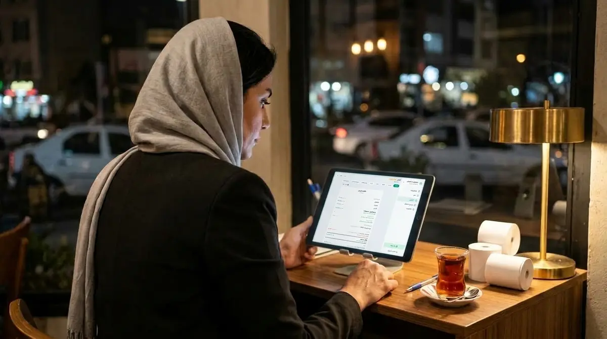 صاحب مغازه آخر شب گزارش روز رو روی تبلت میبینه